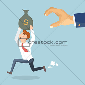 Hand grabbing money bag from businessman
