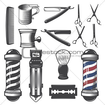 Set of vintage barber shop elements.