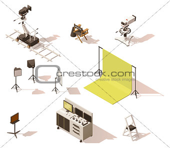 Vector isometric low poly video equipment set