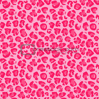 Vector illustration leopard print seamless pattern. Pink hand drawn background.
