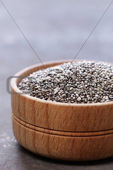 Chia seeds in a wooden bowl, super food