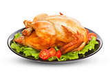 Roasted chicken isolated on white background