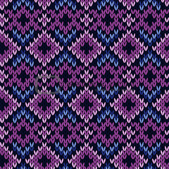 Knitted seamless pattern in purple and blue