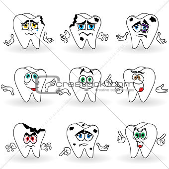 Set of nine amusing cartoon teeth