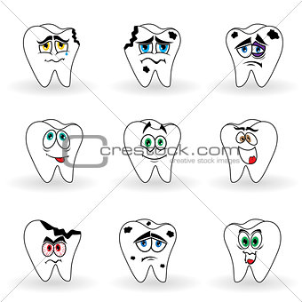 Set of nine funny cartoon teeth