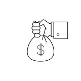 Hand with bag of money line icon