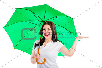 woman under the umbrella put his hand isolated