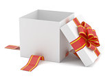 Opened gift box with red bow