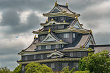 Okayama castle against dark clouds, Japan