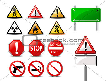 Road signs and Triangular Warning Hazard Signs