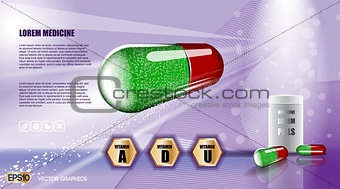 Digital vector green and red medicine vitamin pill