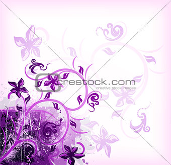 Floral violet on grunge background. Vector