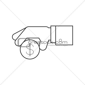 Hand giving penny line icon