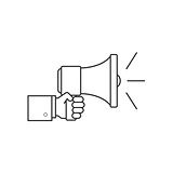 Hand with speaker line icon