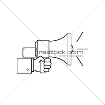 Hand with speaker line icon