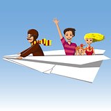 family flying on an airplane 