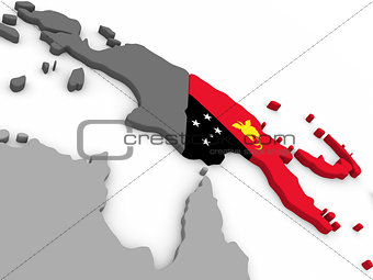 Papua New Guinea on globe with flag