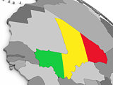 Mali on globe with flag