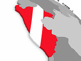 Peru on globe with flag