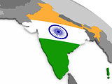 India on globe with flag