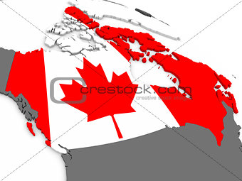 Canada on globe with flag