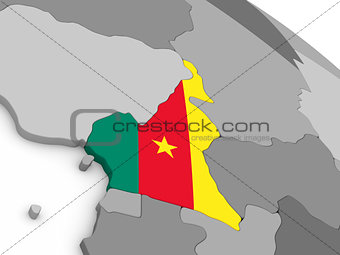 Cameroon on globe with flag