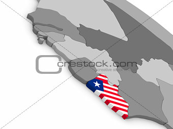 Liberia on globe with flag