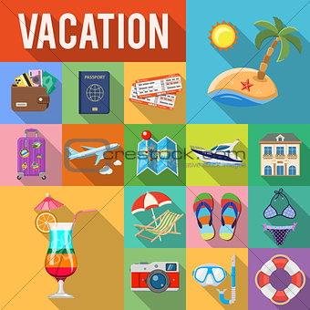 Vacation and Tourism Flat Icons Set