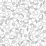 doodle elements for Valentines day. hearts and leaves.vector seamless pattern. design for coloring page.
