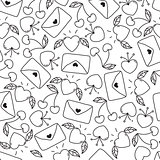 doodle seamless Valentine's day pattern isolated on white background. vector elements: hearts,leaves,cherry,envelopes.