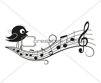 Musical notes with bird