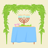 Sukkot Festival greeting card design vector template.