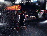 Basket player throws the fireball at the stadium