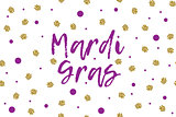 Mardi gras greeting card with violet and gold dots