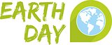 Earth day vector icon with green planet isolated on white background