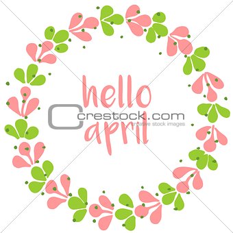 Hello april spring watercolor vector wreath card