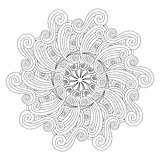 Graphic Mandala with waves and curles. Zentangle inspired style.