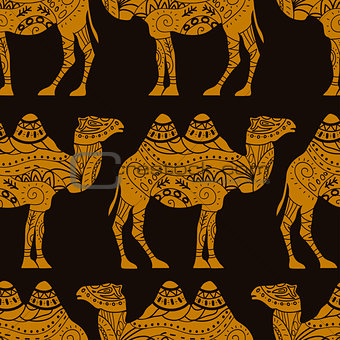 Seamless vector pattern with caravan camels