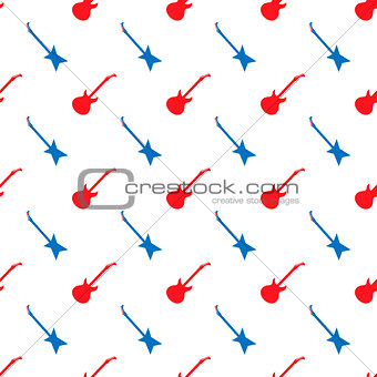 Red Blue Guitar Silhouettes Seamless Pattern