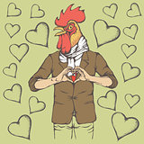 Rooster Valentine day vector concept