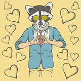 Raccoon Valentine day vector concept