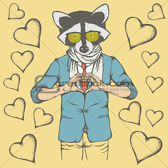 Raccoon Valentine day vector concept