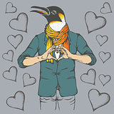 Penguin Valentine day vector concept