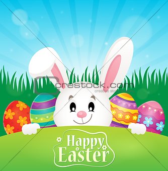 Happy Easter theme with eggs and bunny