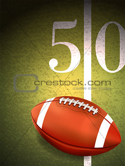 American Football Sitting on Turf Field Illustration