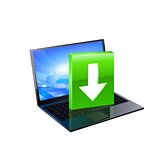 Laptop with download button. Vector