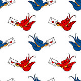 seamless pattern with swallows, old school tattoo