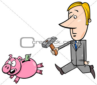 businessman chase piggy bank