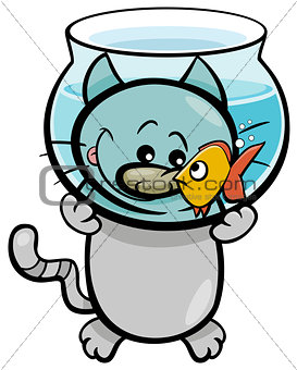 cat and fish cartoon