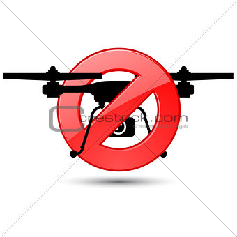 Quadcopter flights prohibited sign - silhouette of drone